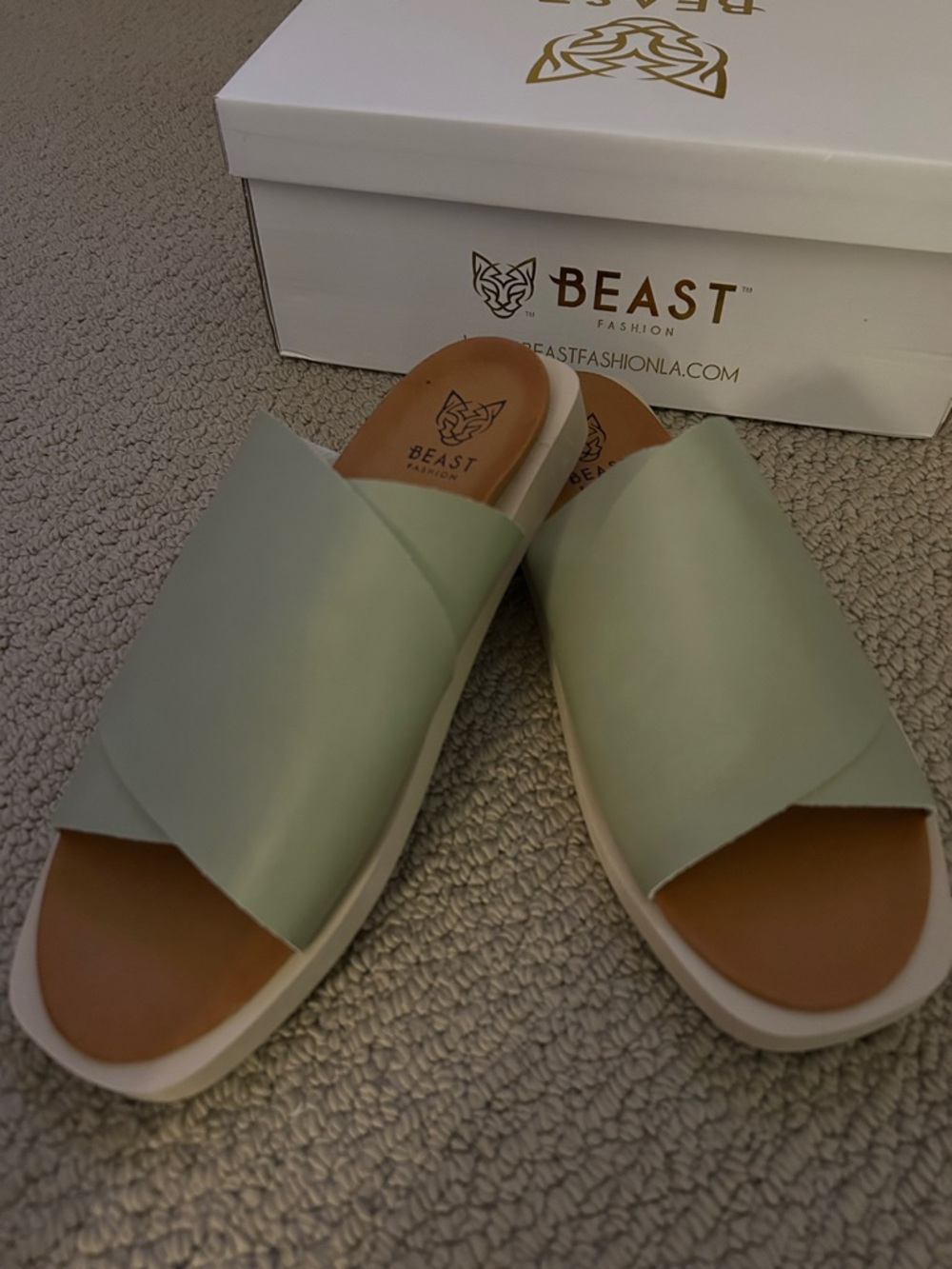 NIB Beast Fashion Sage Green Criss-Cross Slide Sandals
Size 8.5
